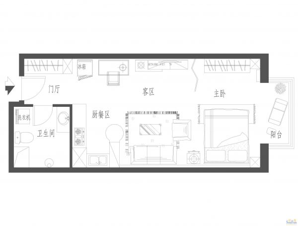 东方财富-现代简约-一居室