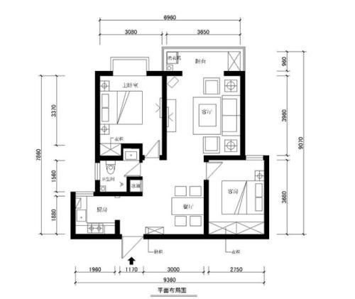 90㎡灰调北欧2室2厅，独立餐厅营造小资情调