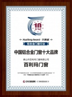 百利玛门窗斩获华腾杯“2019中国铝合金门窗影响力十大品