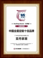 潜心生态定制丨亚丹家居喜提“2019中国全屋定制影响力十
