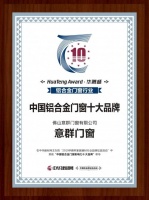 意群门窗荣获华腾杯2019中国铝合金门窗影响力十大品牌