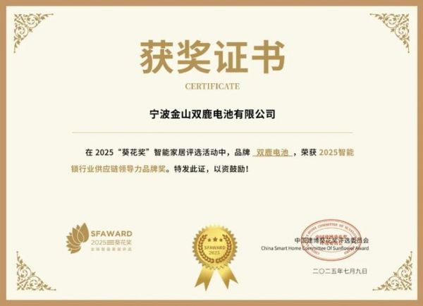获奖公告：双鹿电池斩获2项葵花奖