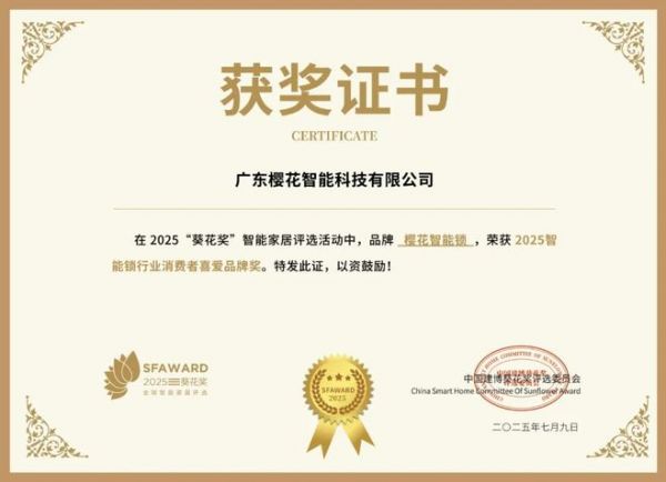 获奖公告：樱花智能锁斩获5项葵花奖